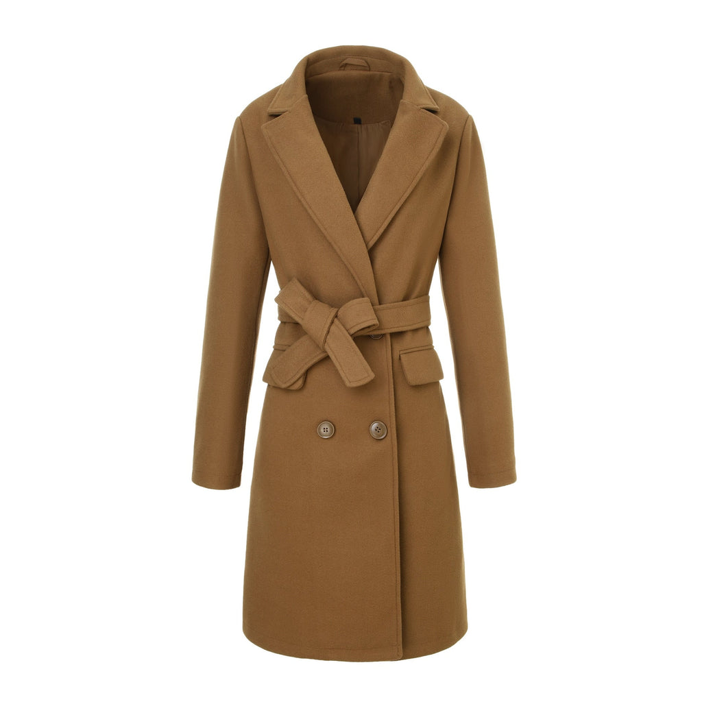 Women's Winter Wrap Coat with Tie Belt and Notched Lapel Mid-Length - Image 1