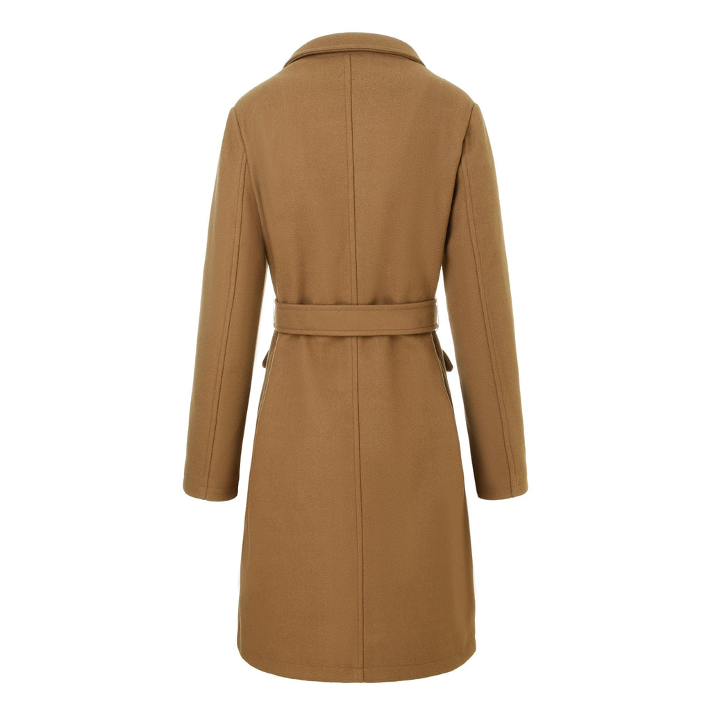 Women's Winter Wrap Coat with Tie Belt and Notched Lapel Mid-Length - Image 3