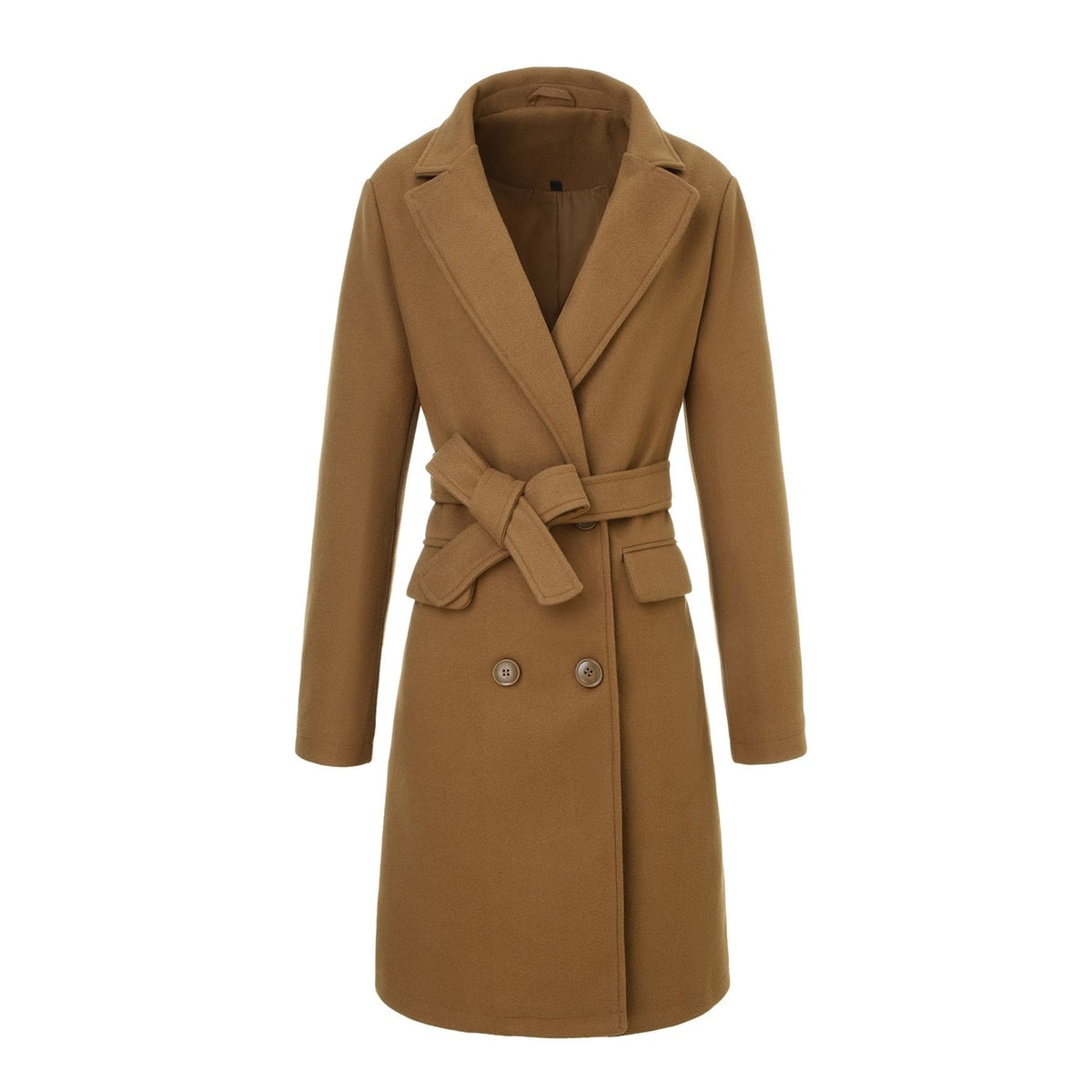 Women's Winter Wrap Coat with Tie Belt and Notched Lapel Mid-Length - Image 5
