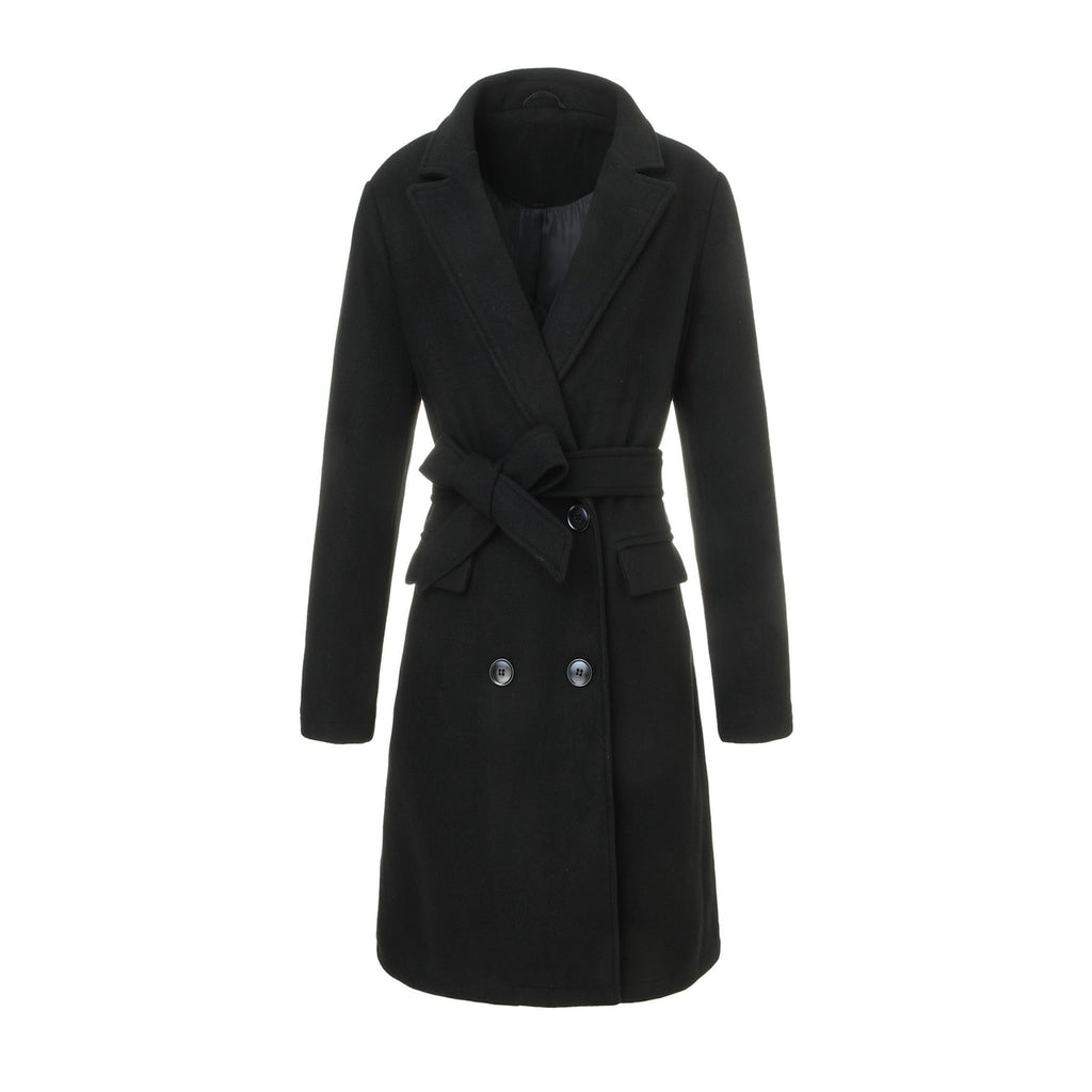 Women's Winter Wrap Coat with Tie Belt and Notched Lapel Mid-Length - Image 6