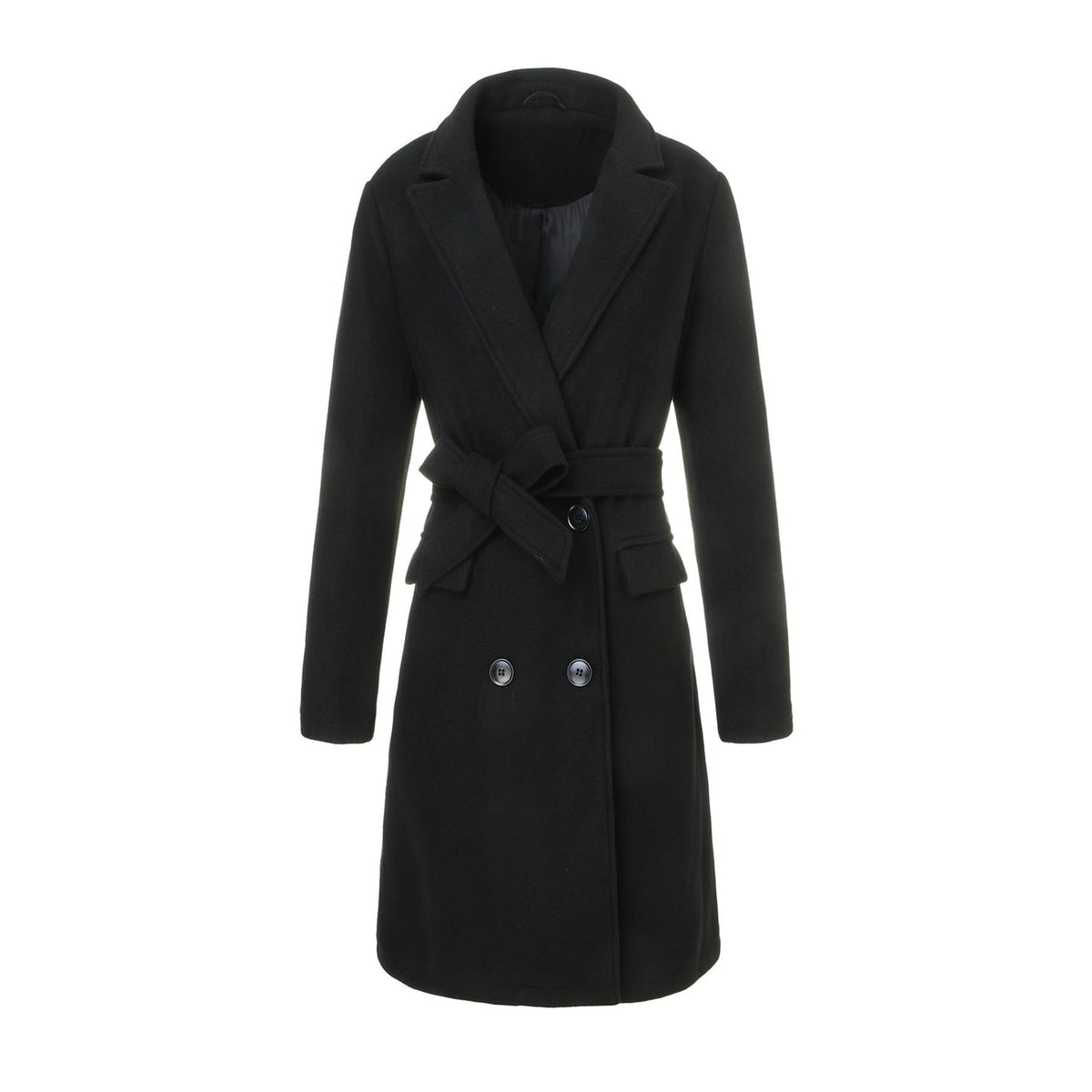 Women's Winter Wrap Coat with Tie Belt and Notched Lapel Mid-Length - Image 6