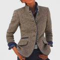 Women's Wool Blend Jacket with Stand Collar and Button Closure for Business Casual - Image 2