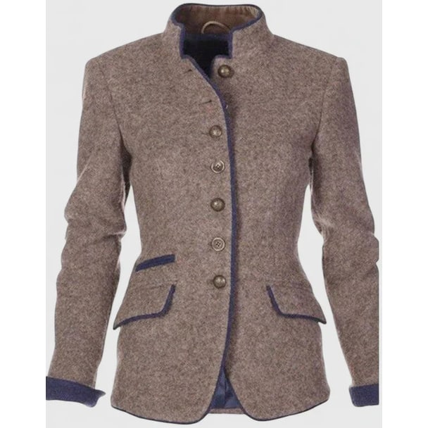 Women's Wool Blend Jacket with Stand Collar and Button Closure for Business Casual - Image 3