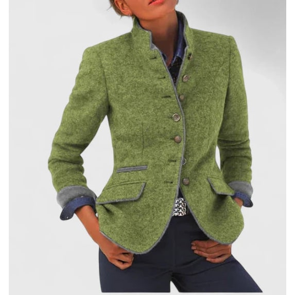 Women's Wool Blend Jacket with Stand Collar and Button Closure for Business Casual - Image 4