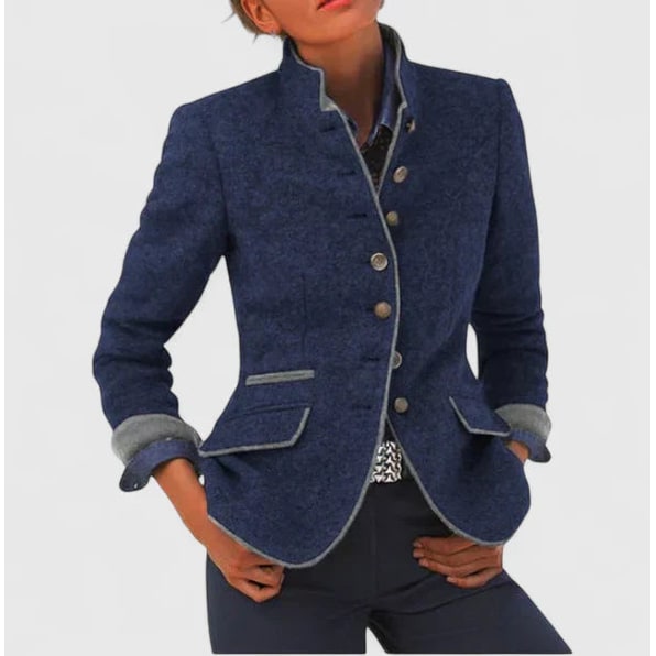 Women's Wool Blend Jacket with Stand Collar and Button Closure for Business Casual - Image 5