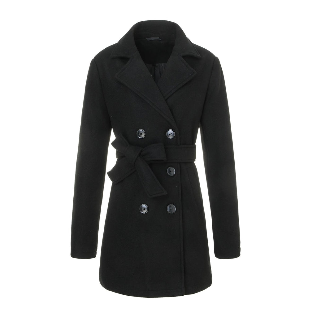 Women's Wool Winter Double Breasted Coat with Notched Lapel and Belted Waist - Image 5