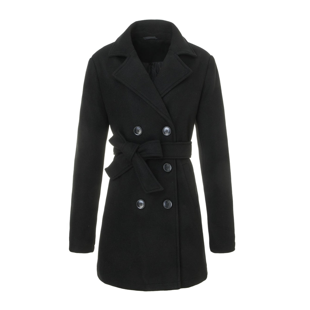 Women's Wool Winter Double Breasted Coat with Notched Lapel and Belted Waist - Image 5