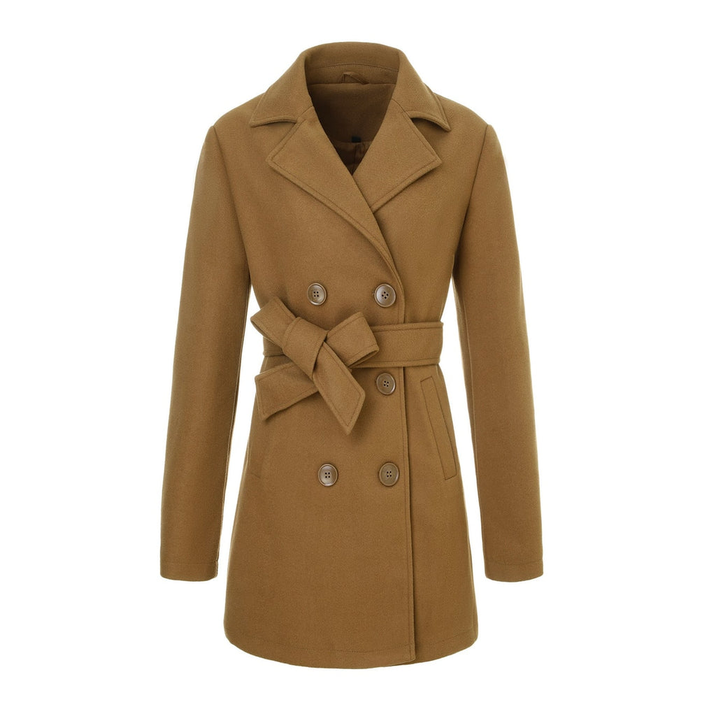 Women's Wool Winter Double Breasted Coat with Notched Lapel and Belted Waist - Image 6