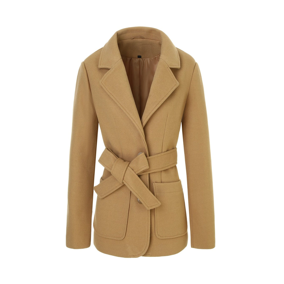 Women's Wrap Wool Coat with Notched Lapel and Belted Waist - Image 6