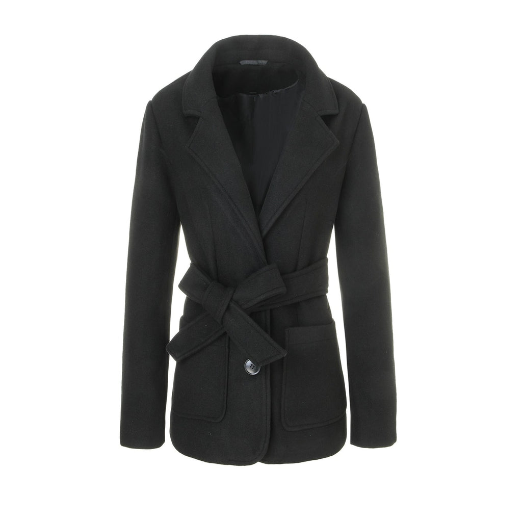 Women's Wrap Wool Coat with Notched Lapel and Belted Waist - Image 7