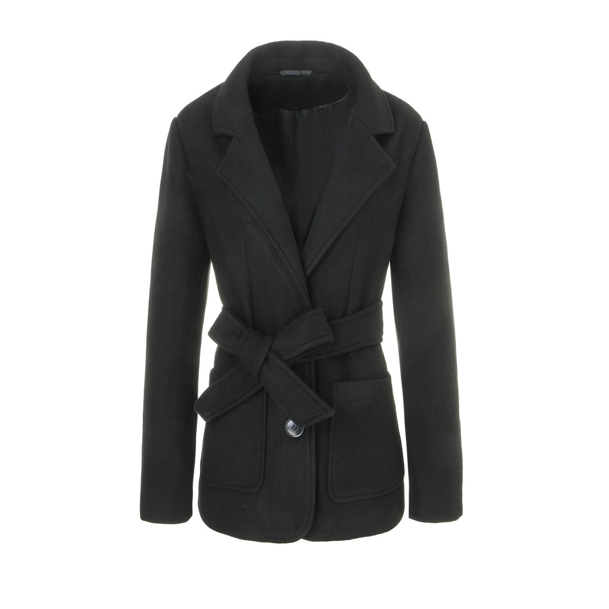 Women's Wrap Wool Coat with Notched Lapel and Belted Waist - Image 7