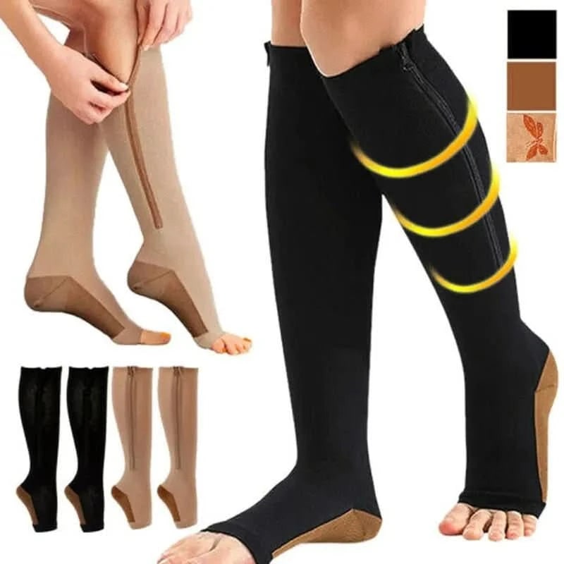 Women's Zipper Compression Socks Knee High Graduated Open Toe with Reinforced Heel - Image 3