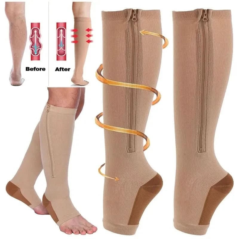Women's Zipper Compression Socks Knee High Graduated Open Toe with Reinforced Heel - Image 6