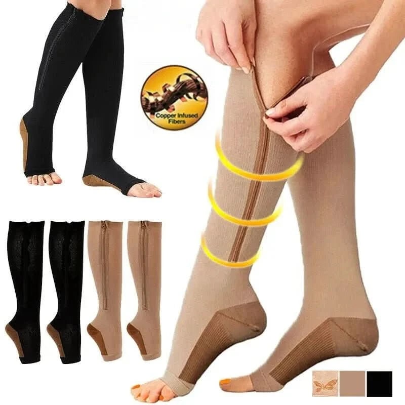 Women's Zipper Compression Socks Knee High Graduated Open Toe with Reinforced Heel - Image 7