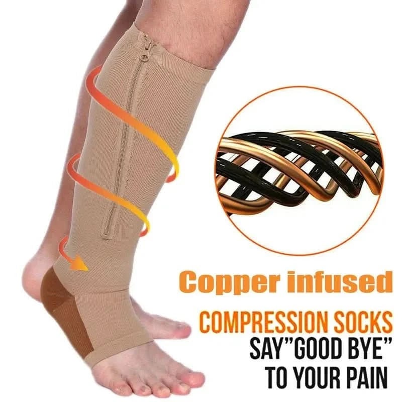 Women's Zipper Compression Socks Knee High Graduated Open Toe with Reinforced Heel - Image 8