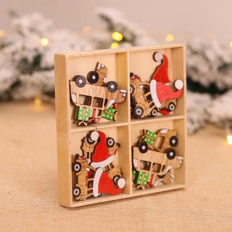 Wooden Christmas Ornaments Set with Vintage Designs and Natural Wood Texture - Image 1