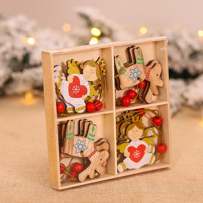 Wooden Christmas Ornaments Set with Vintage Designs and Natural Wood Texture - Image 2