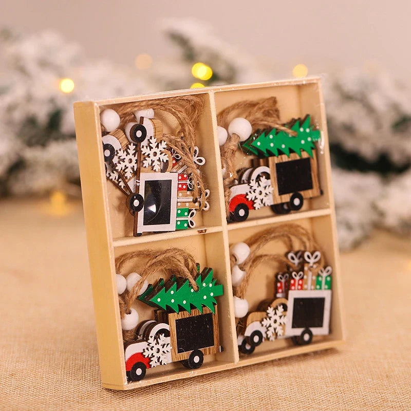 Wooden Christmas Ornaments Set with Vintage Designs and Natural Wood Texture - Image 3