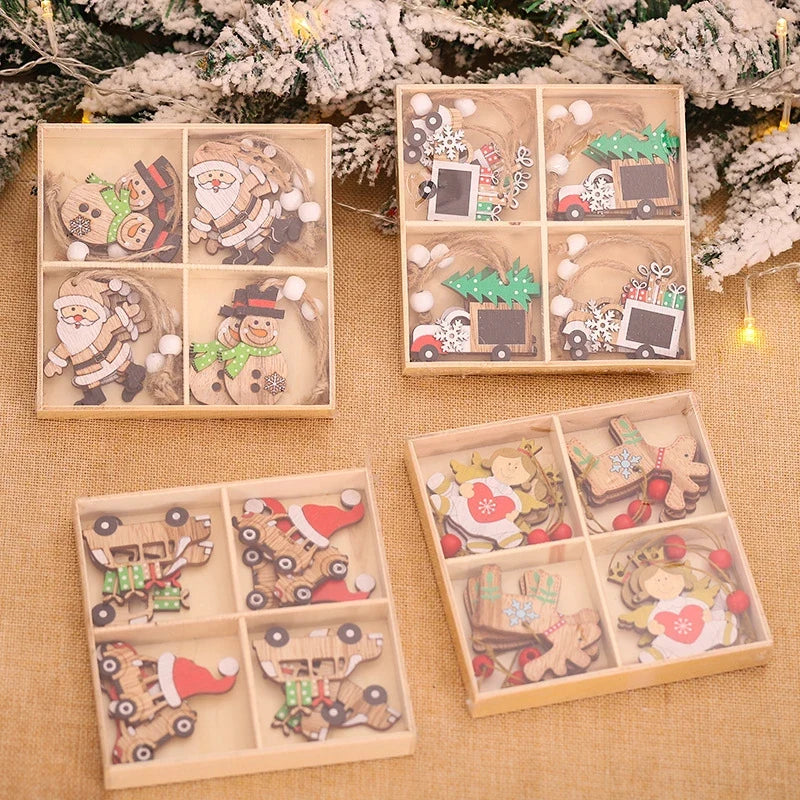 Wooden Christmas Ornaments Set with Vintage Designs and Natural Wood Texture - Image 7